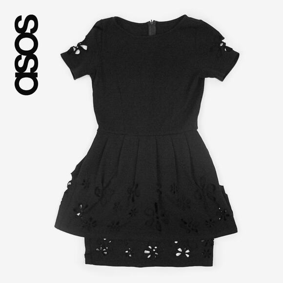 ASOS Floral Cutout Mini Dress Size 6 Black Minimalist Semi-Formal Date Night - Picture 13 of 13